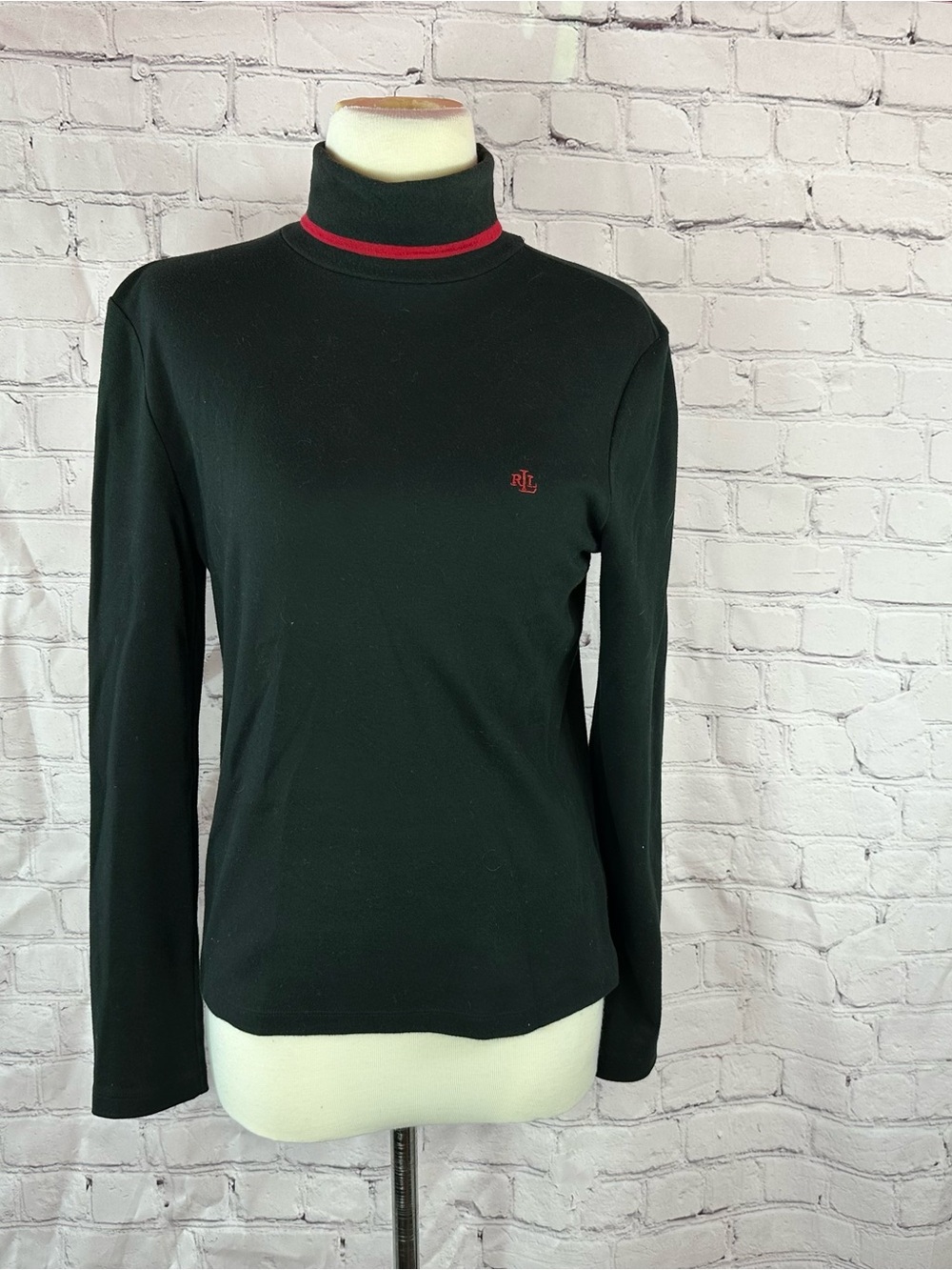 vtg Lauren Ralph Lauren LRL Black Turtleneck knit top women M cotton classic
